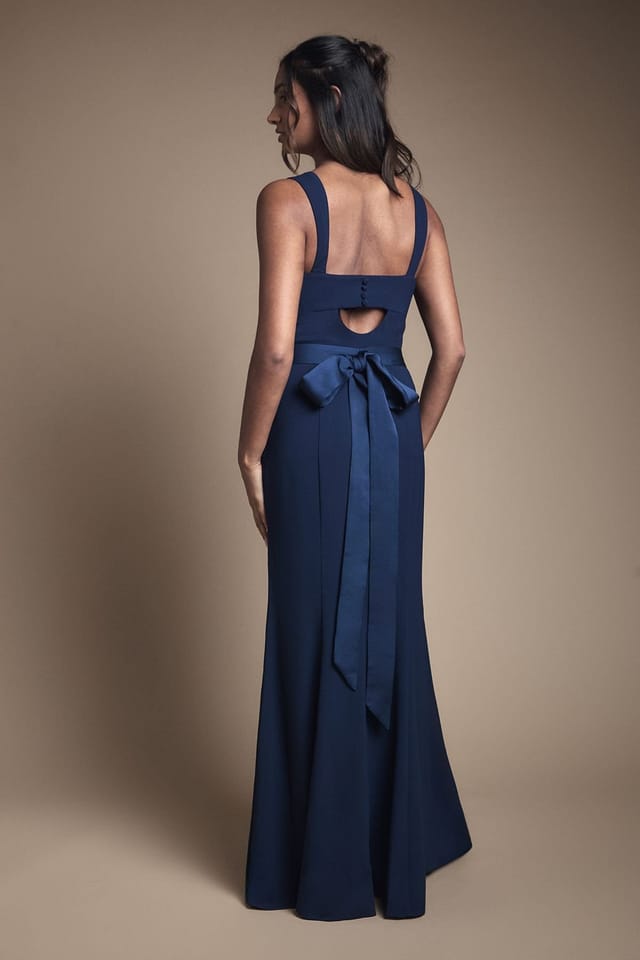 Coast Coast Women's Strappy Satin Bridesmaid Dress With Tie Back Detail in Navy - 3