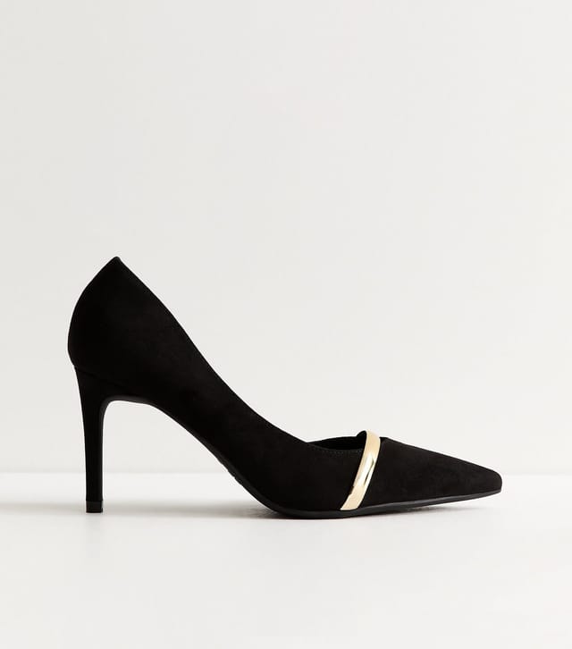 New Look Women's Black Faux Suede Metallic Strap D'Orsay Pumps Vegan New Look - 2