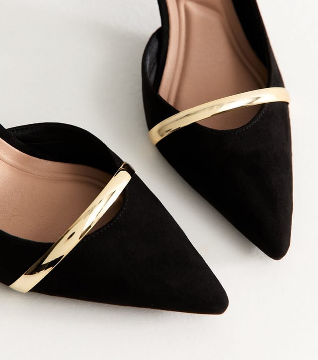 New Look Women's Black Faux Suede Metallic Strap D'Orsay Pumps Vegan New Look - 3