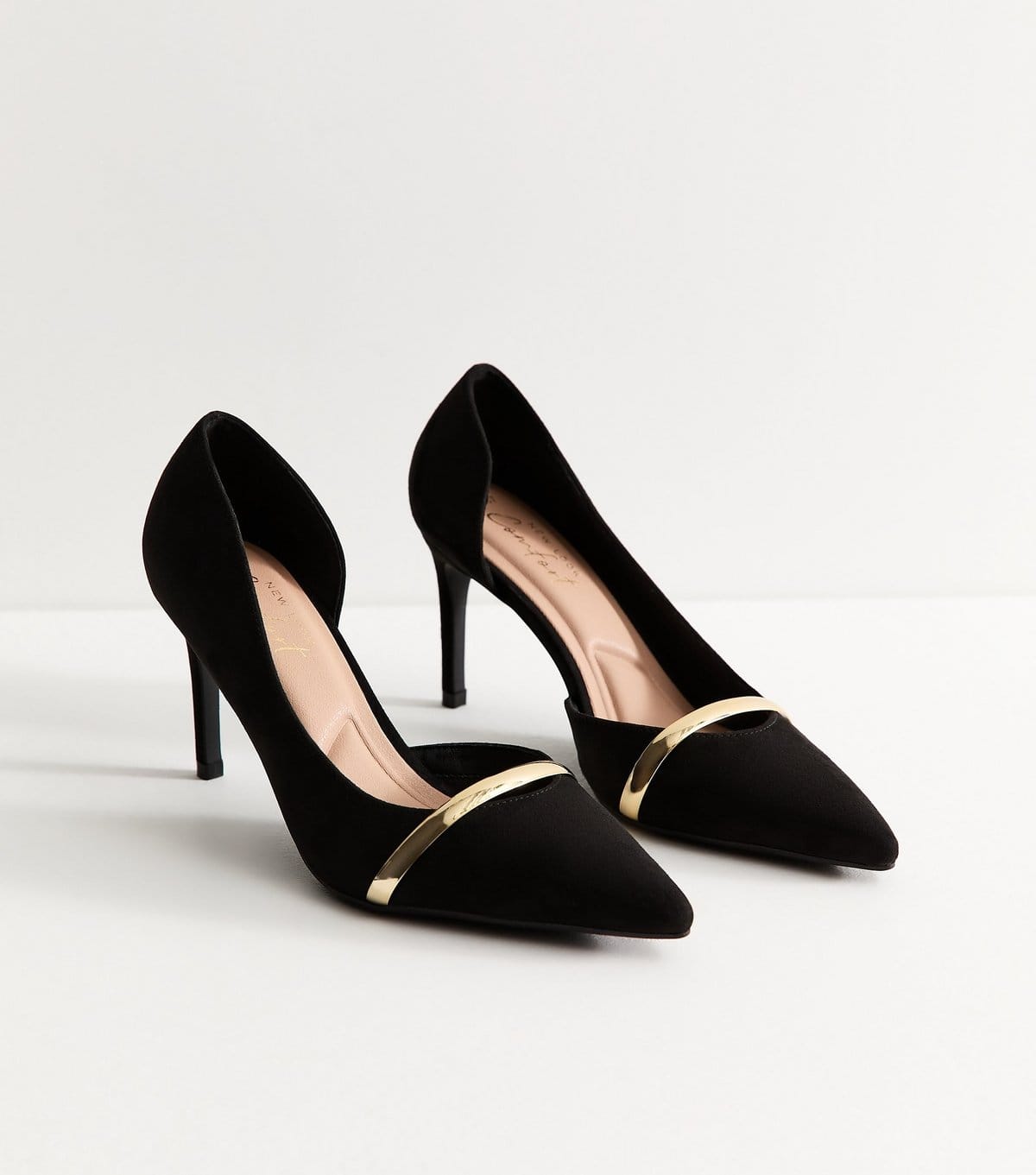 New Look Women's Black Faux Suede Metallic Strap D'Orsay Pumps Vegan New Look - 4