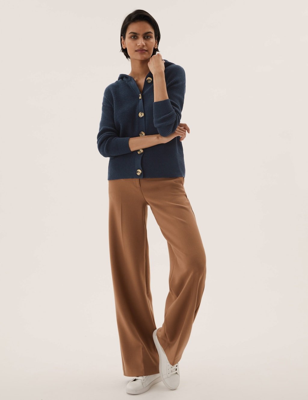 Marks & Spencer M&S Soft Touch Ribbed Hooded Cardigan Navy - 2