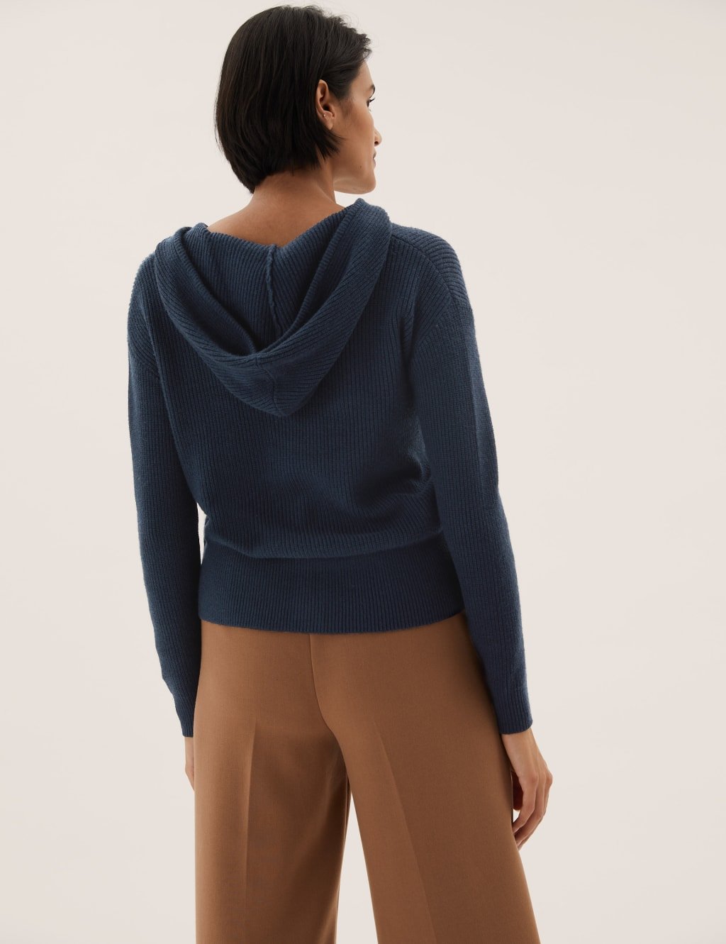Marks & Spencer M&S Soft Touch Ribbed Hooded Cardigan Navy - 3