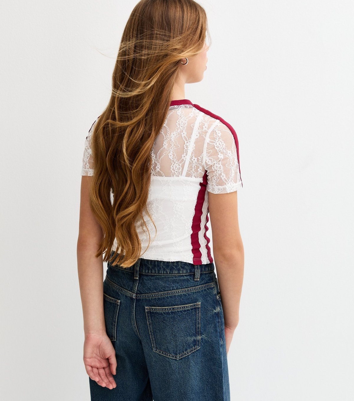 New Look Girls' White Boston Print Fitted Lace Football Top New Look - 4