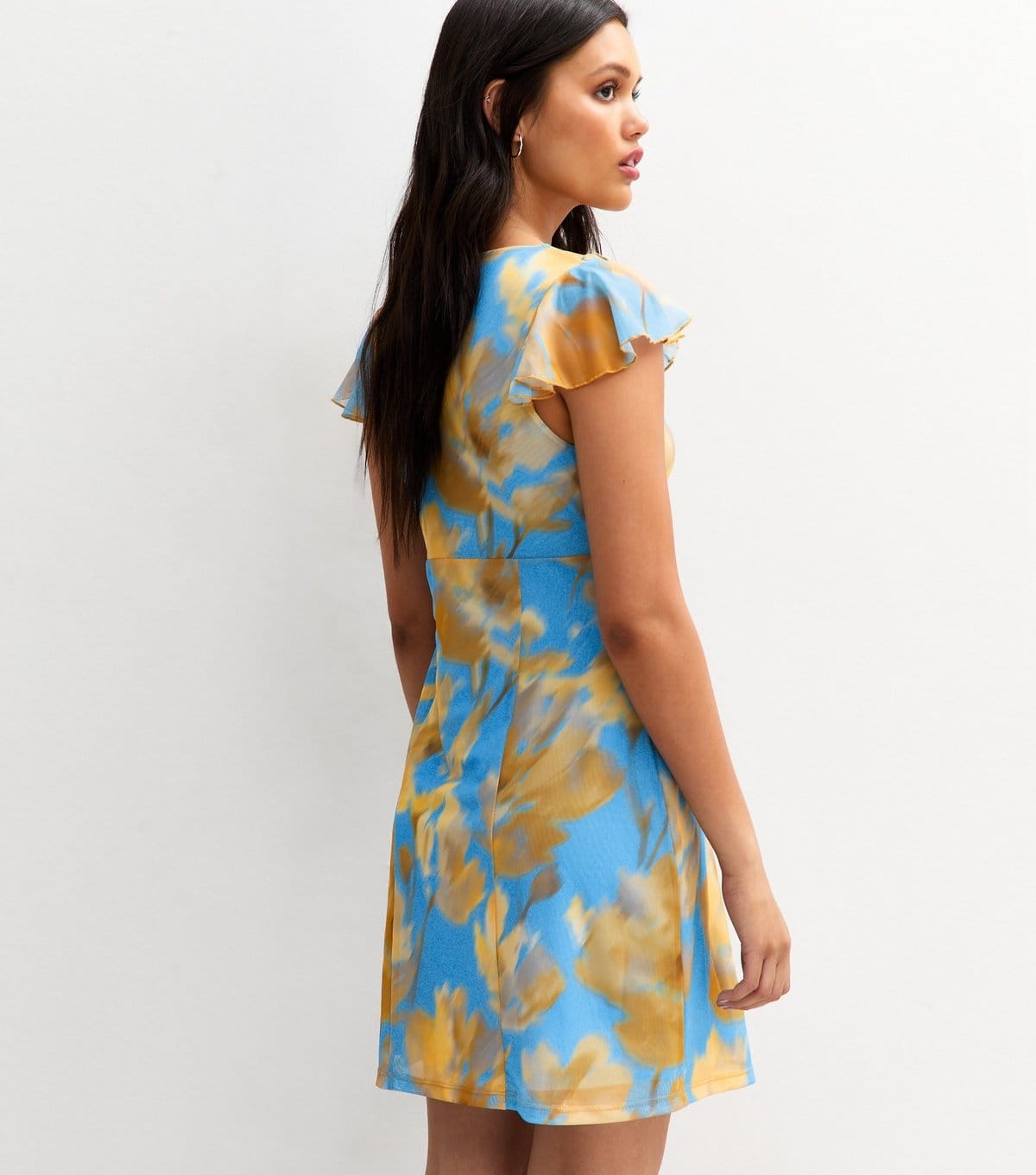 New Look Women's Blue Mesh Floral Print Frilly Trim Mini Dress New Look - 4