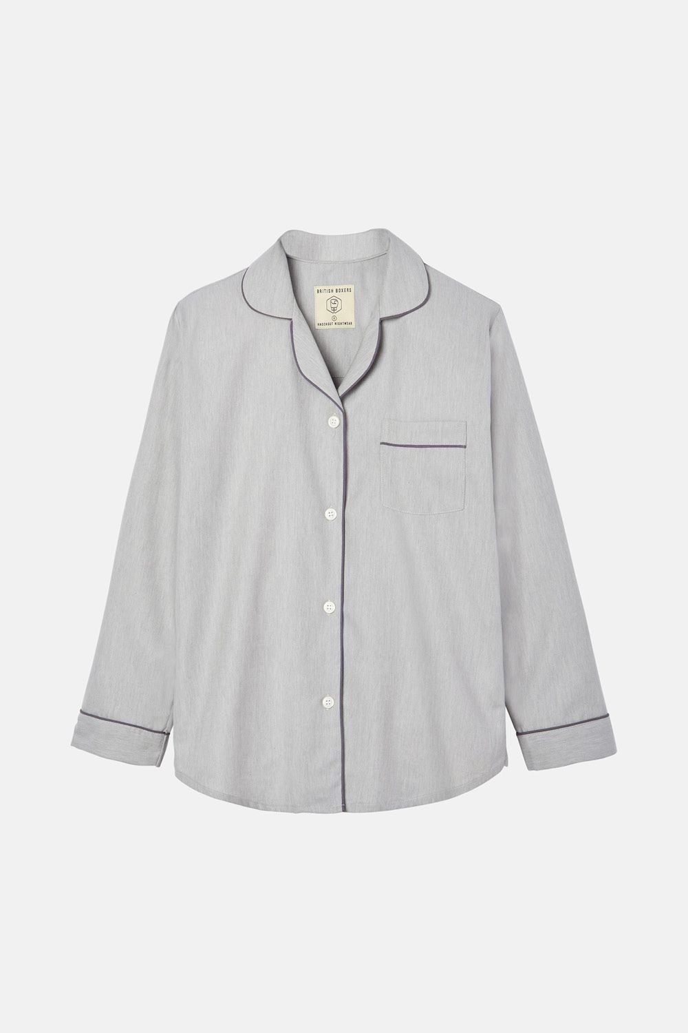 British Boxers British Boxers Women's 'Armoury Grey' Herringbone Cotton Twill Pyjama Set in Light Grey - 3