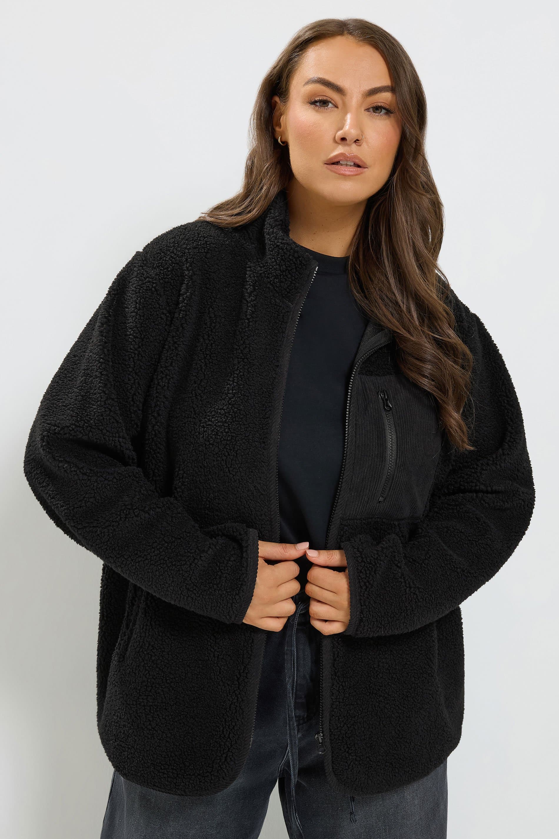 Yours Plus Size Black Teddy Zip Through Fleece