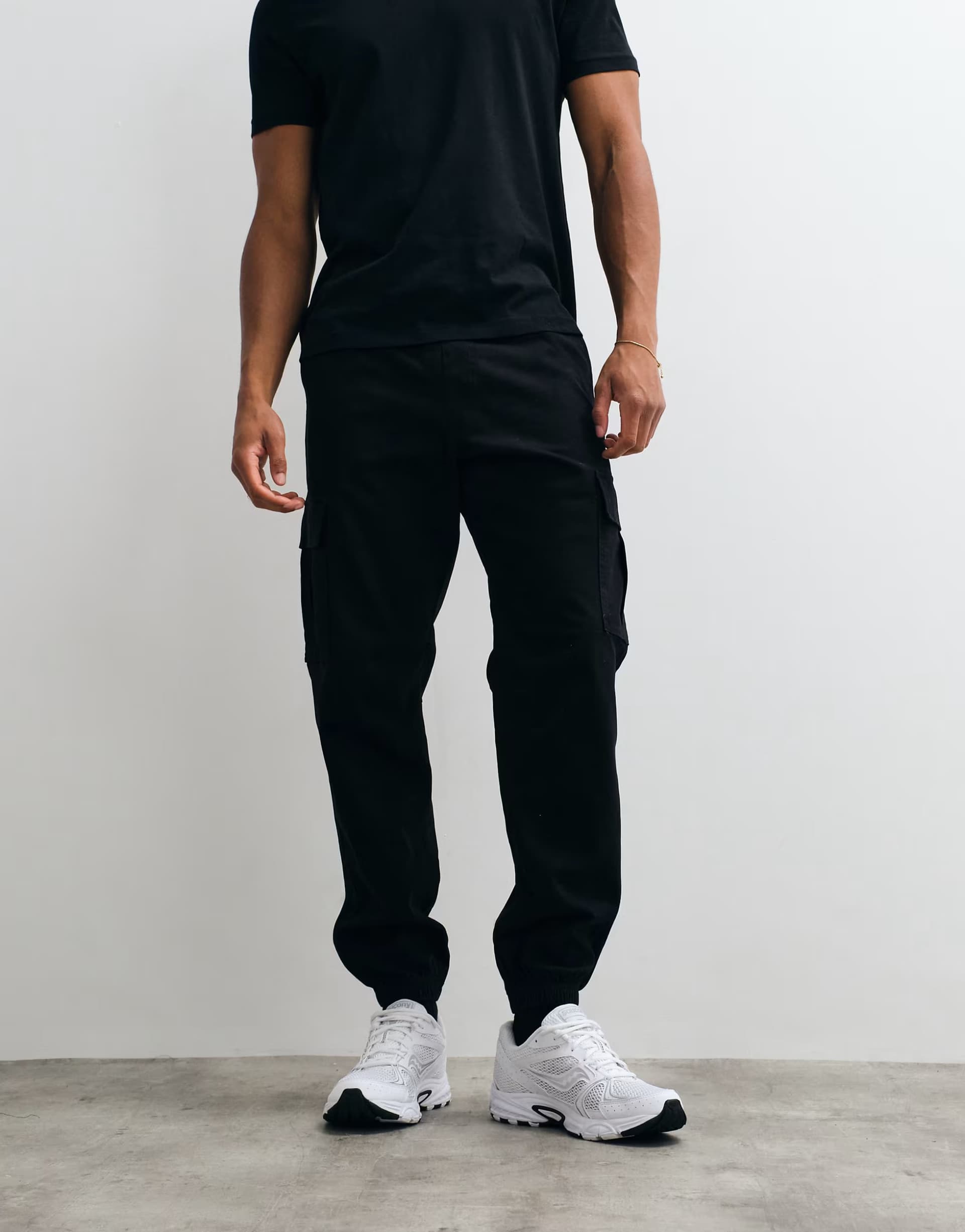 ASOS Jack & Jones cuffed slim cargo trousers in black