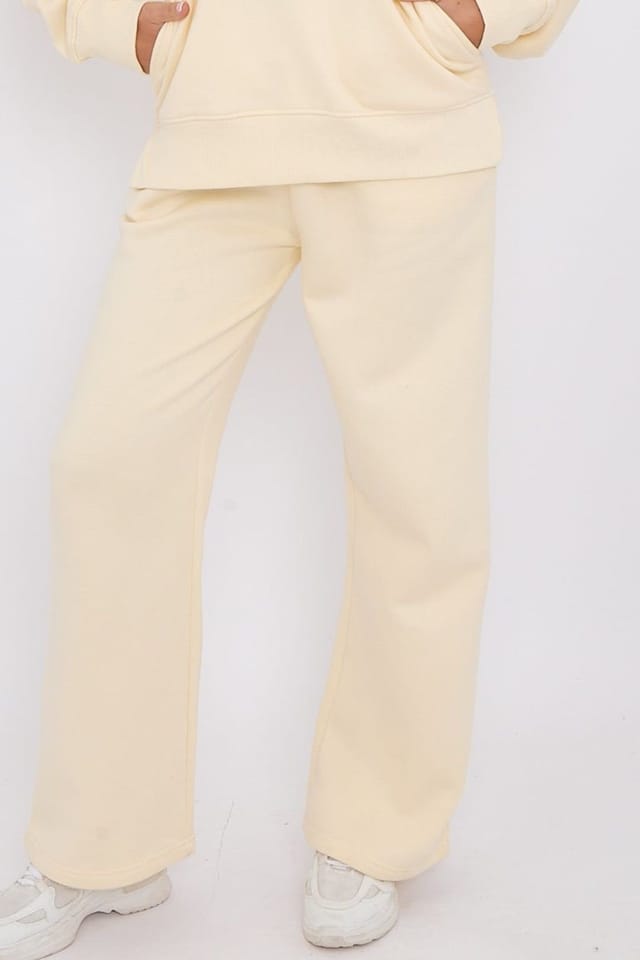 STYLEWISE STYLEWISE Women's Fleece Half Zip Top - Wide Leg Jogger - Co-ord Set in Cream - 3