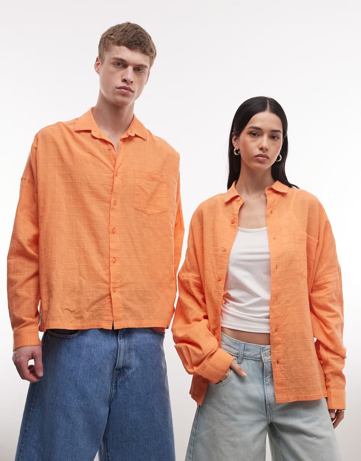 ASOS COLLUSION Unisex oversized long sleeve textured grid check shirt in orange - 1