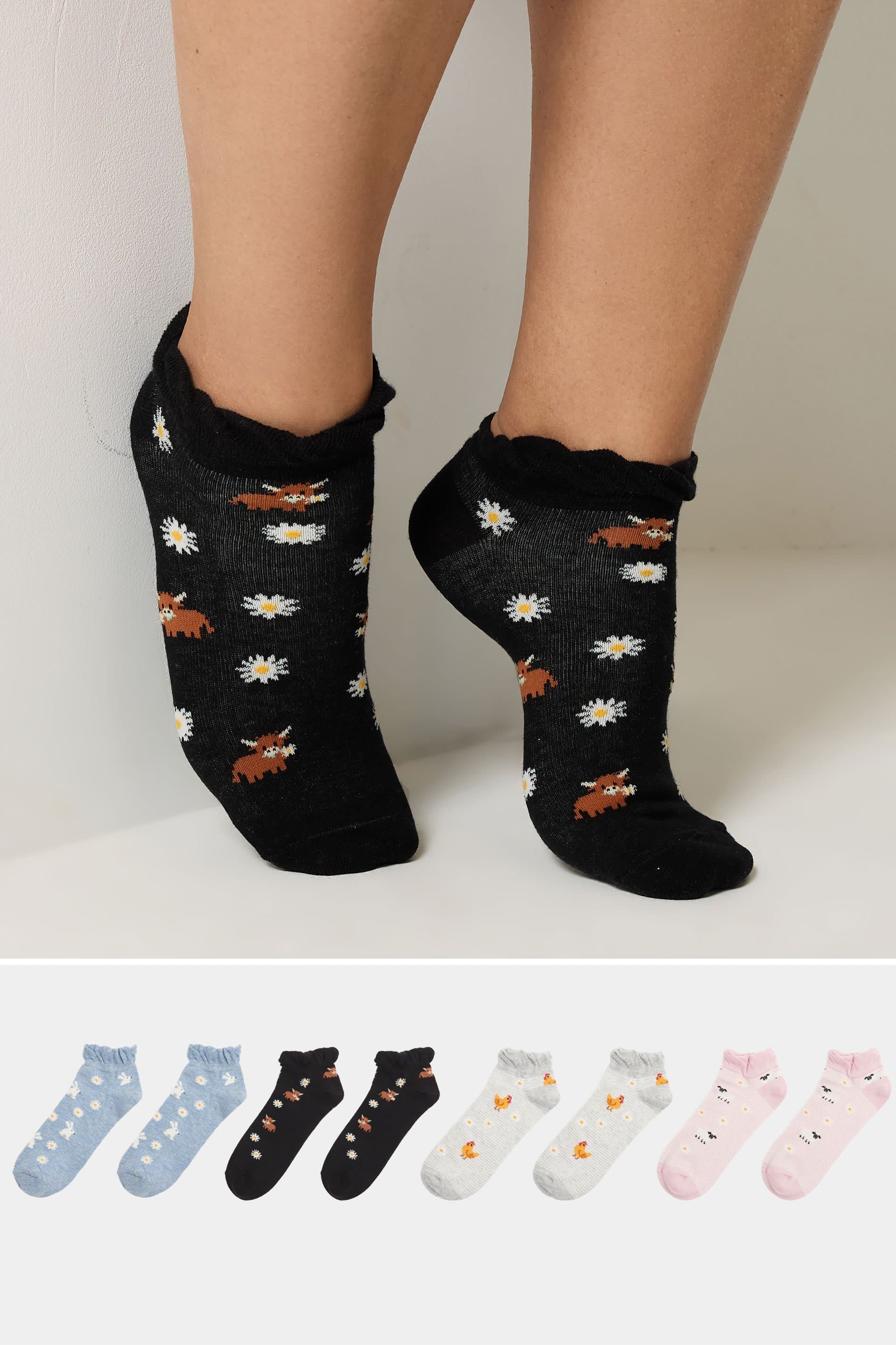 Yours 4 Pack Pink Farm Animal Print Trainer Liner Socks