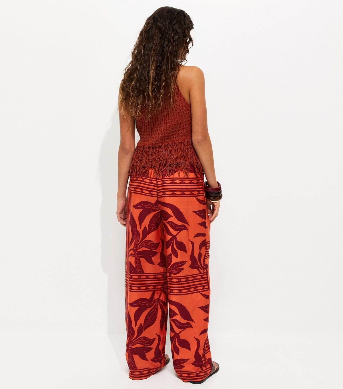 New Look Women's Red Crepe Leaf Pattern Wide Leg Trousers New Look - 4