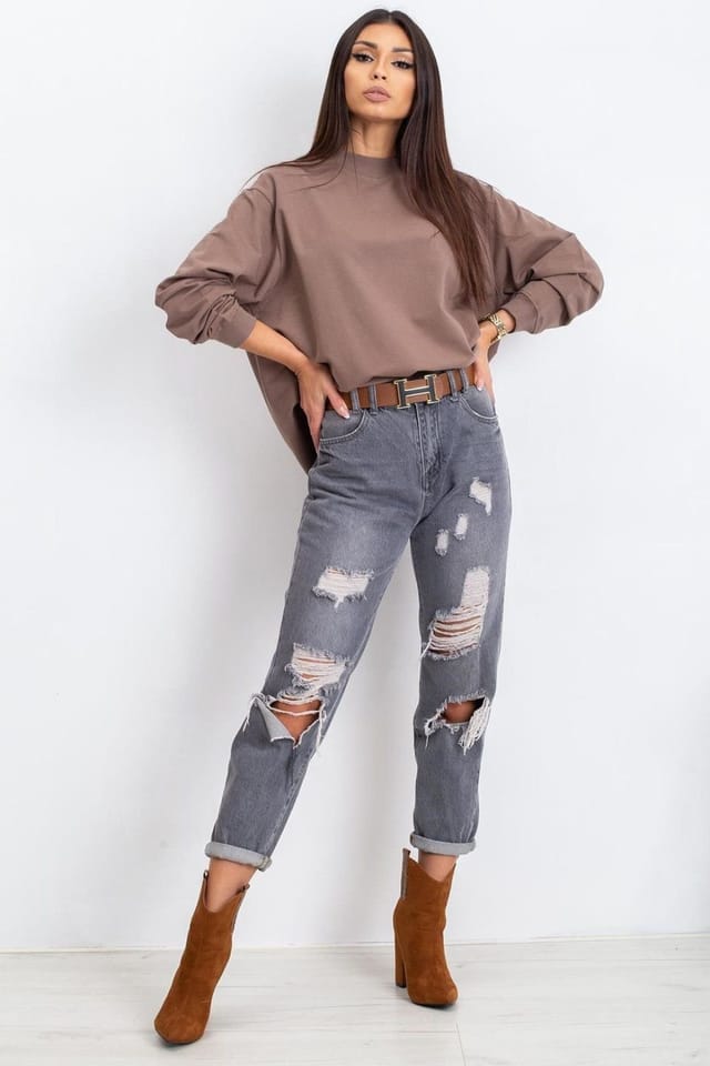 Love Lace Love Lace Women's Cotton Long Sleeve Stand Collar Sweatshirt Style 169761 in Brown - 2