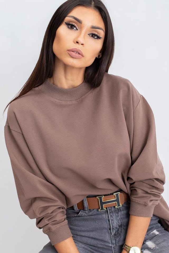 Love Lace Love Lace Women's Cotton Long Sleeve Stand Collar Sweatshirt Style 169761 in Brown - 3