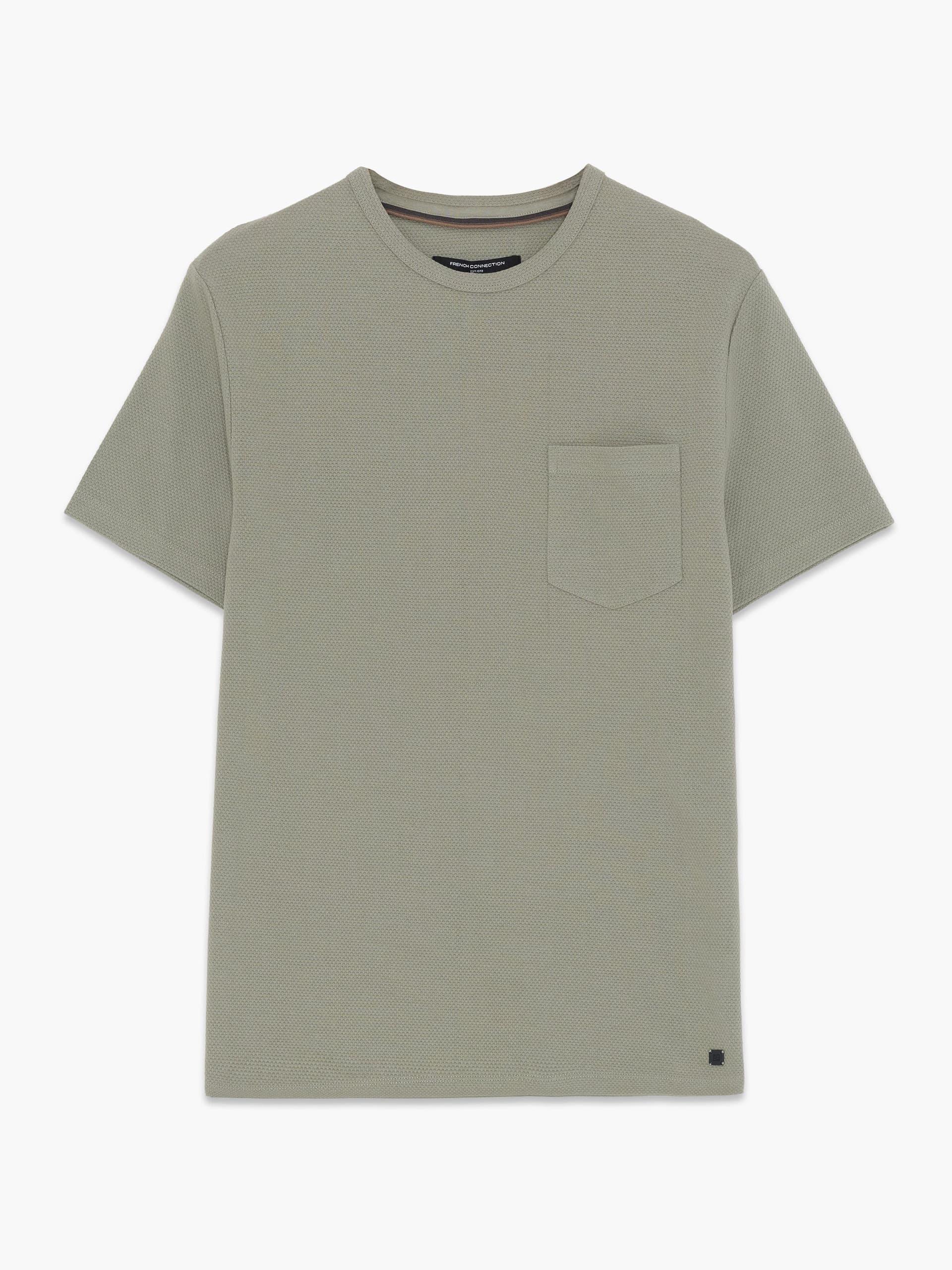 French Connection Green Textured Pocket T-Shirt. Dusty Sage Green