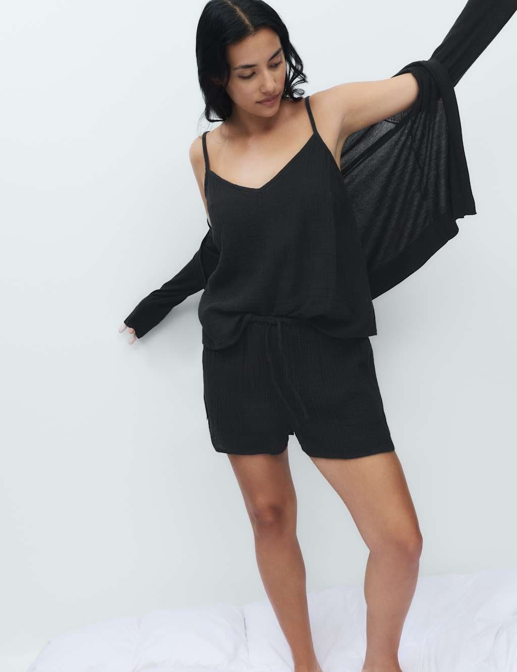 Marks & Spencer M&S Muslin Cami Shortie Pyjama Set Black