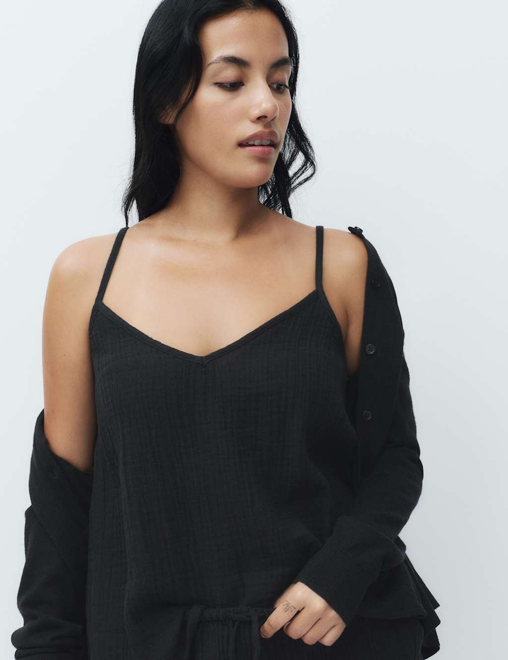 Marks & Spencer M&S Muslin Cami Shortie Pyjama Set Black - 3