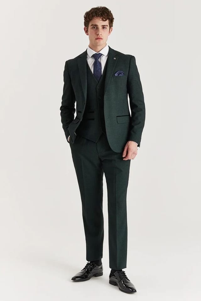 Paul Andrew Paul Andrew Men's Regent 3 Piece Suit Prince Of Wales Check Tailored Fit Formal Dress in Green - 2