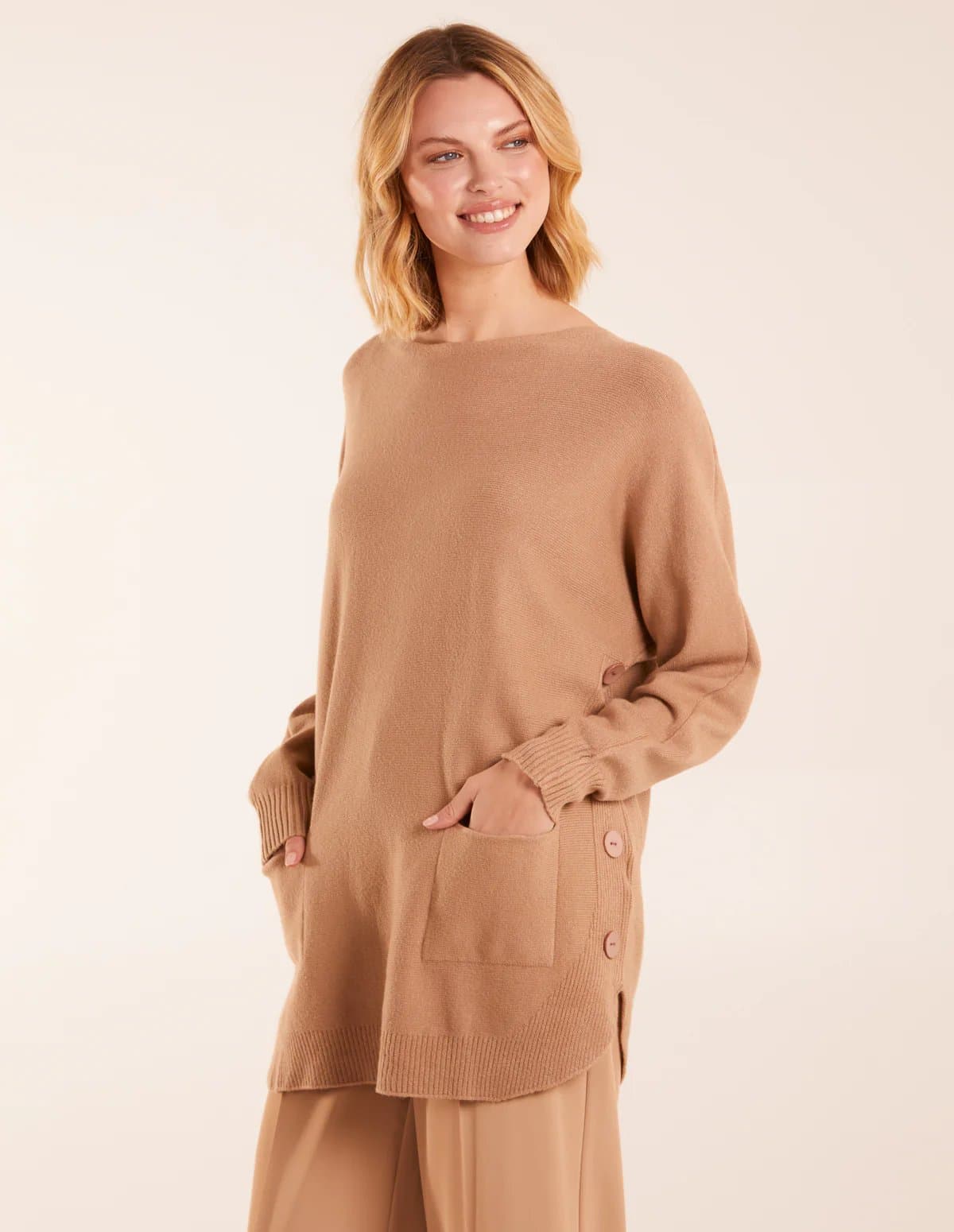 Blue Vanilla Pocket Slash Neck Jumper