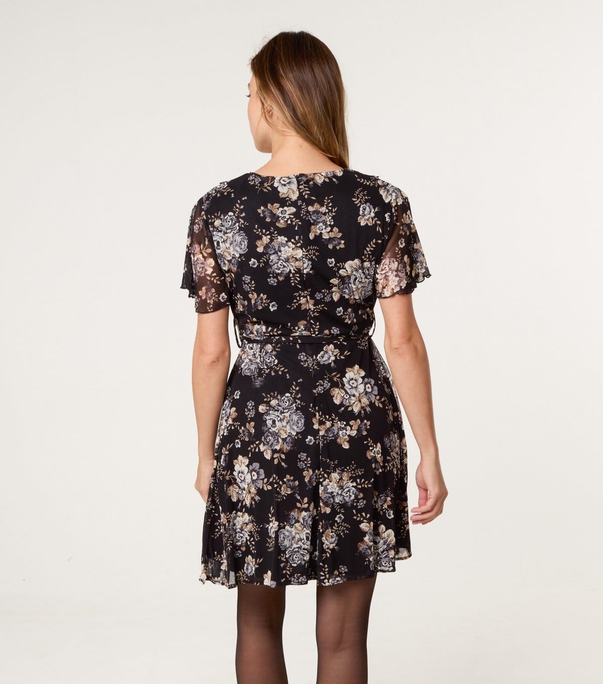 Blue Vanilla Women's Black Floral Frilly Trimmed Wrap Dress Blue Vanilla New Look - 4