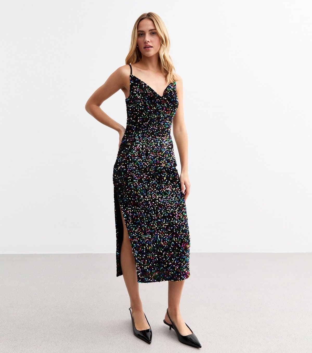 Sunshine Soul Women's Black Sequinned Midi Dress Sunshine Soul New Look