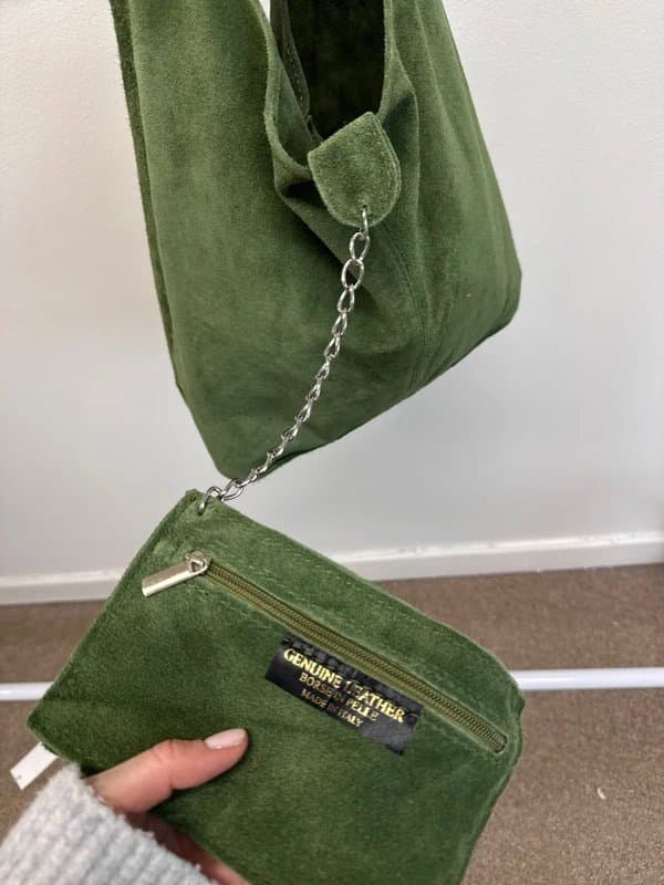 ASOS Green Authentic Suede Leather Over The Shoulder Slouchy Handbag