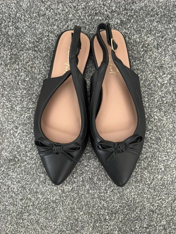 New Look Wide Fit Black Faux Leather Slingback Flats
