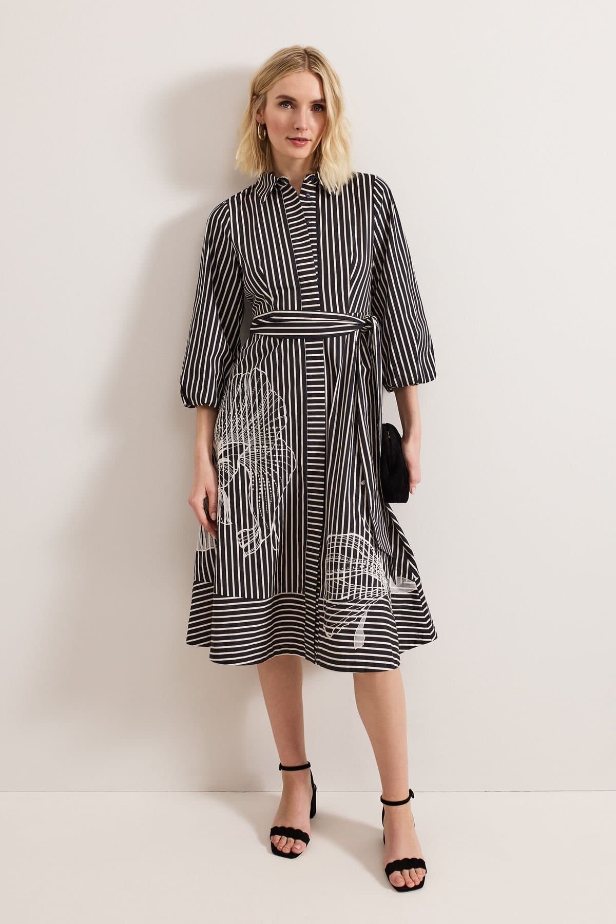 Phase Eight Phase Eight Women's Corina Stripe Midi Dress in Black