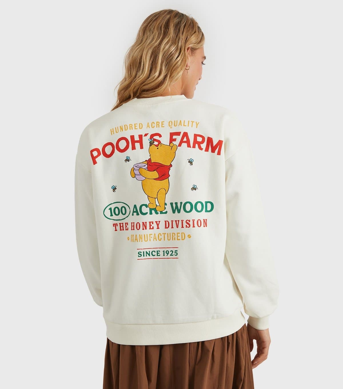 Custard Women's Clothing Cream Winnie the Pooh Logo Sweatshirt Custard New Look