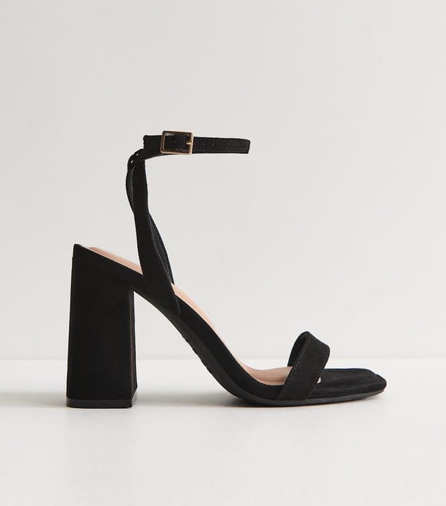 New Look Women's Black Faux Suede High Block Heel Sandals Vegan New Look - 2