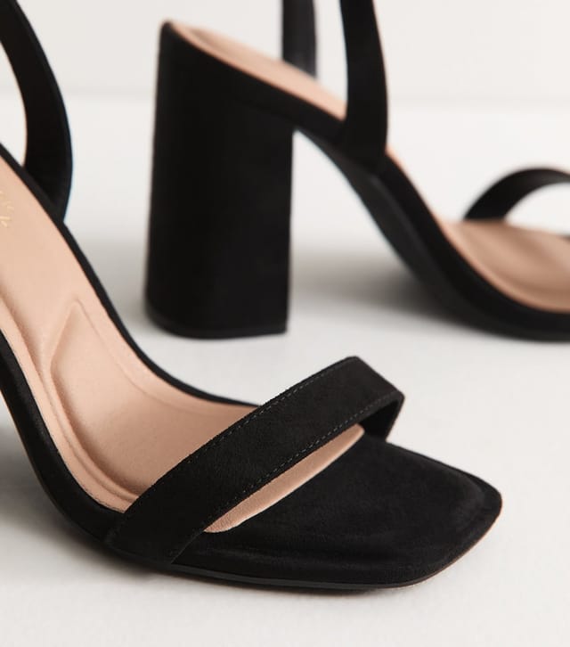 New Look Women's Black Faux Suede High Block Heel Sandals Vegan New Look - 3