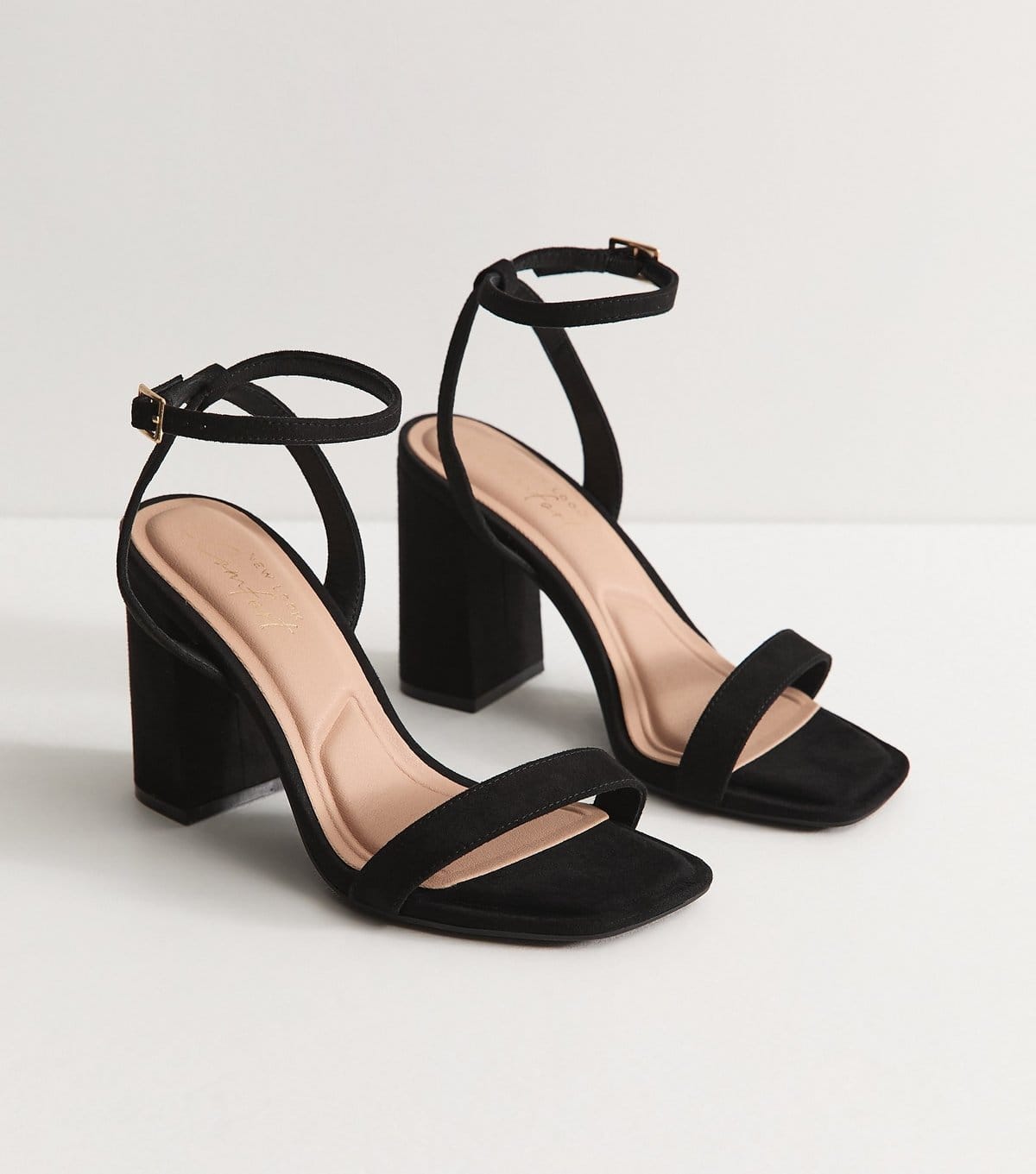 New Look Women's Black Faux Suede High Block Heel Sandals Vegan New Look - 4