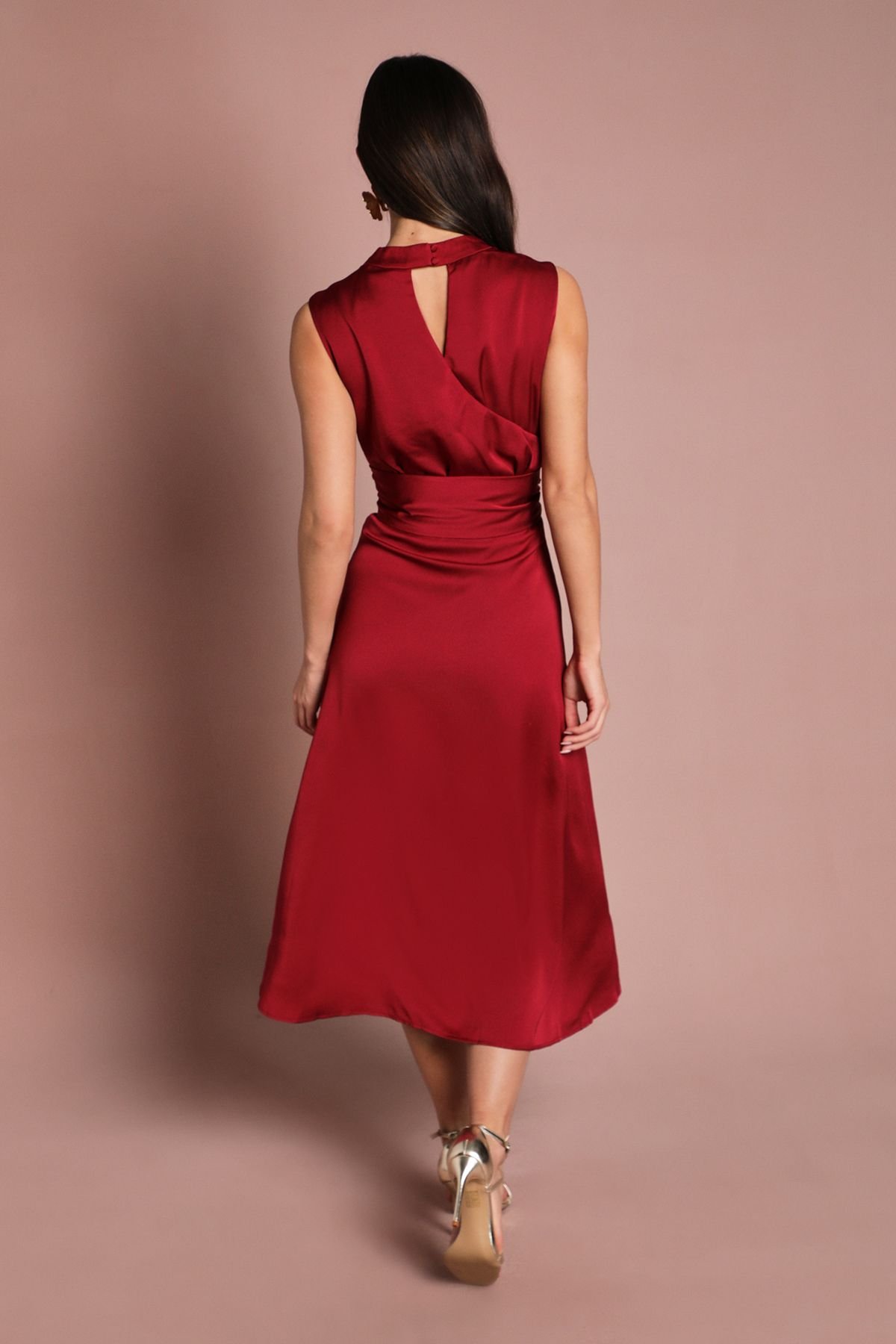 Coast Coast Women's Satin Midi Dress With Twist Waist in Raspberry - 3