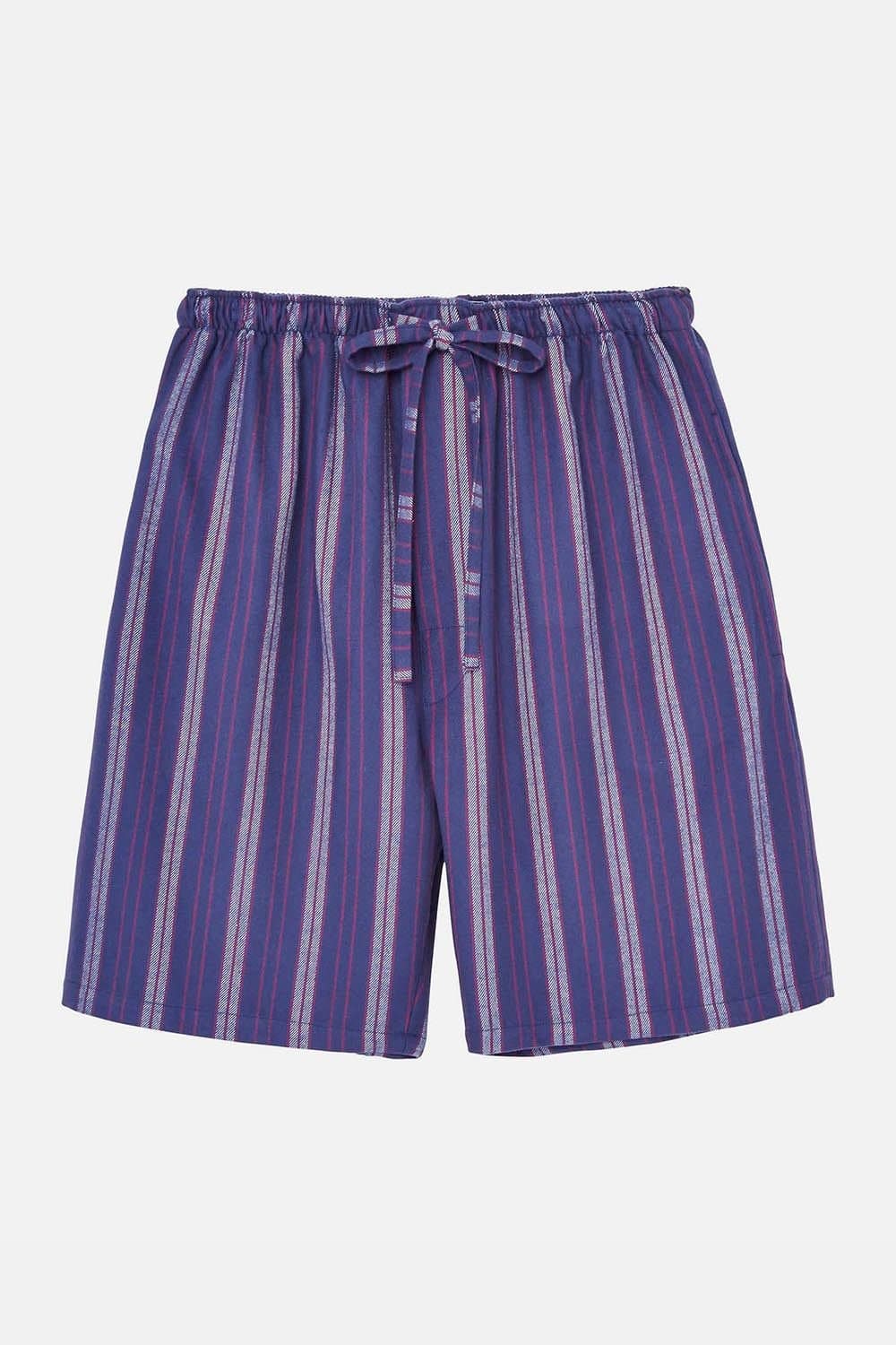 British Boxers British Boxers Men's "Banbury Navy" Stripe Brushed Cotton Sleep Shorts in Dark Blue