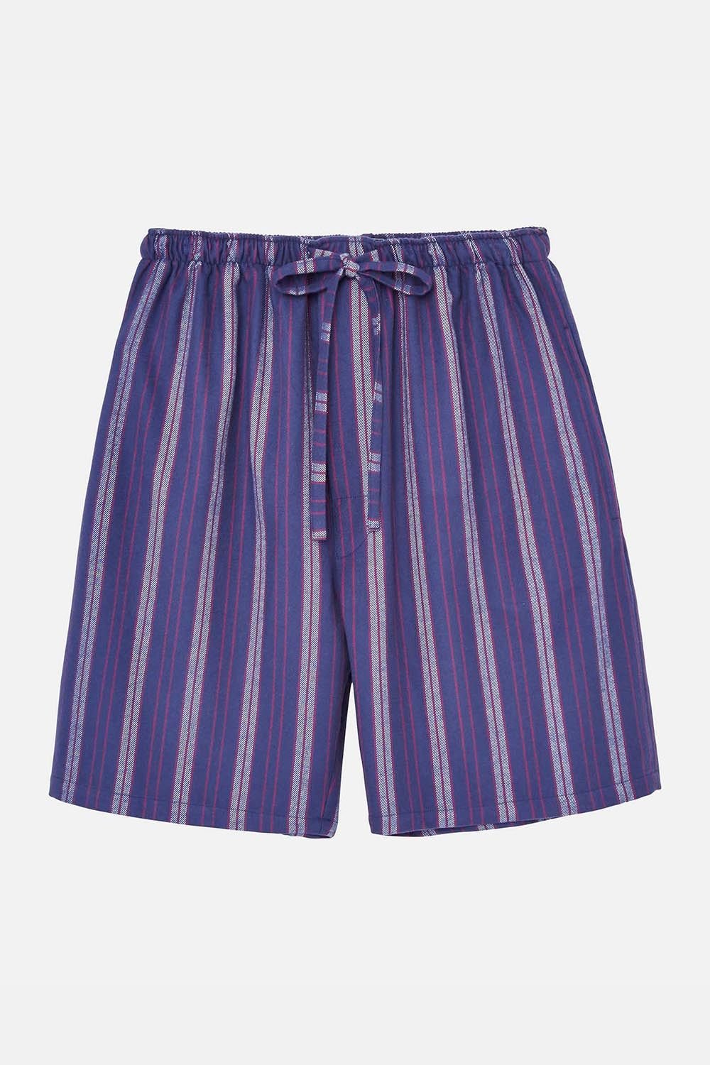 British Boxers British Boxers Men's "Banbury Navy" Stripe Brushed Cotton Sleep Shorts in Dark Blue - 2