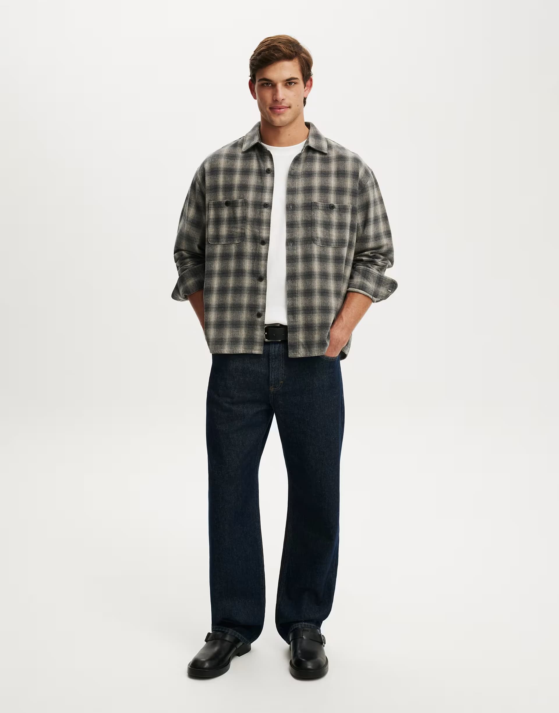ASOS Cotton On Richmond long sleeve shirt in charcoal