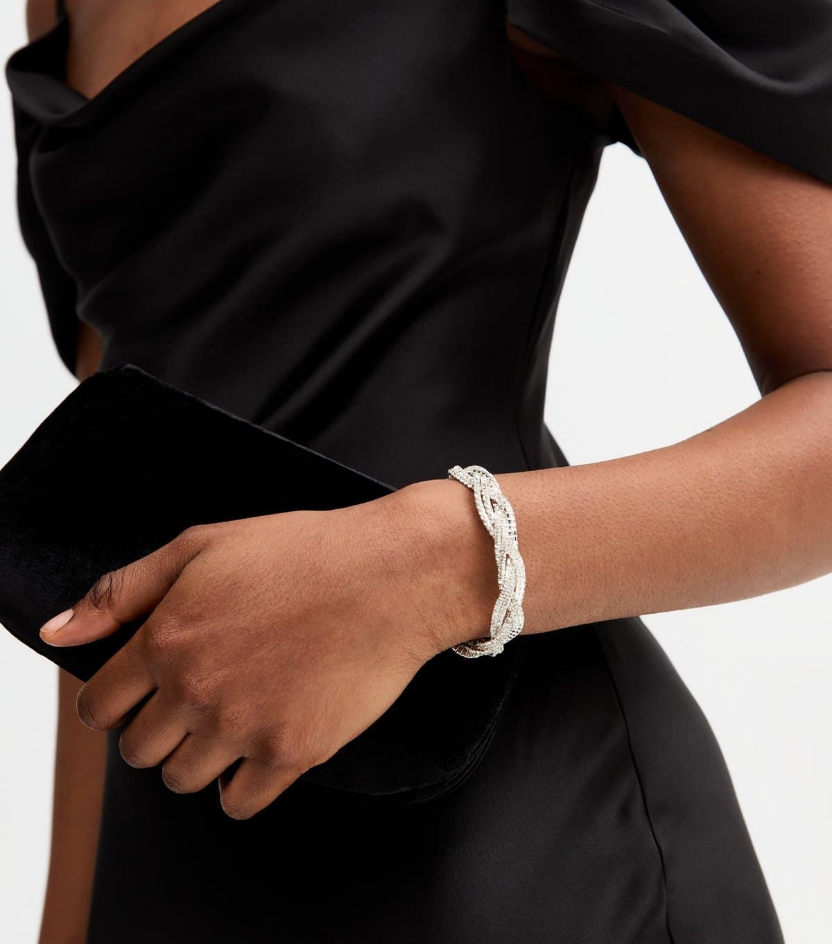 New Look New Look Silver Tone Twisted Diamanté Plaited Bracelet