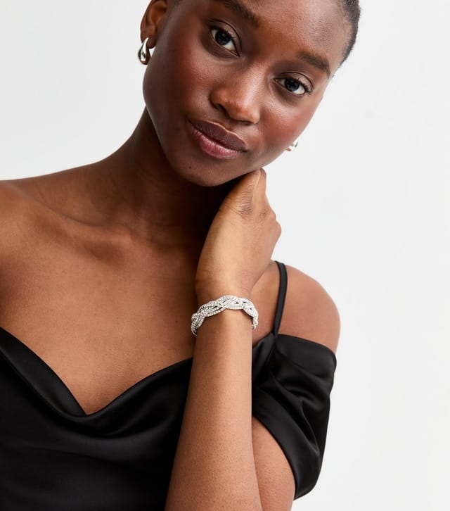 New Look Silver Tone Twisted Diamanté Plaited Bracelet New Look - 2