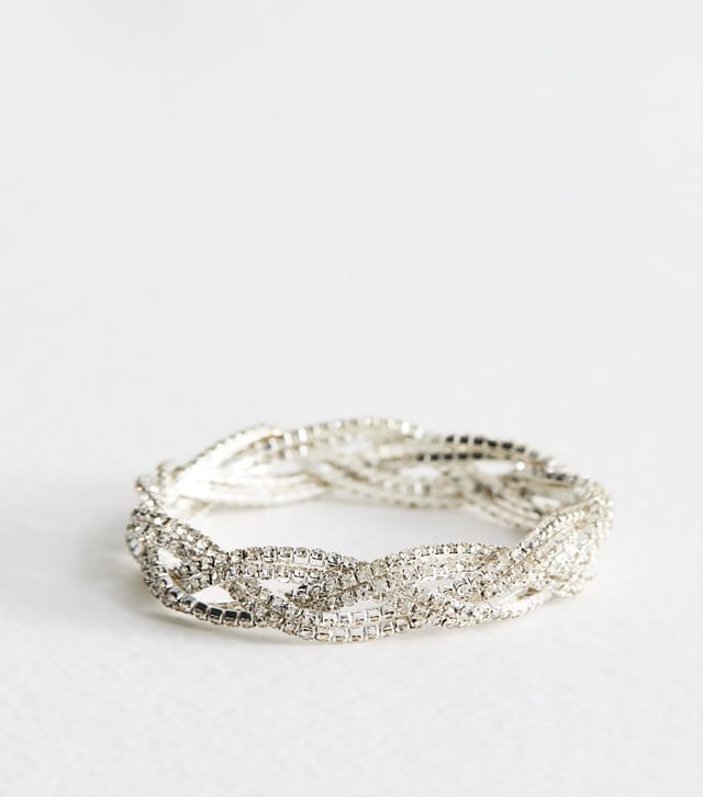New Look Silver Tone Twisted Diamanté Plaited Bracelet New Look - 3