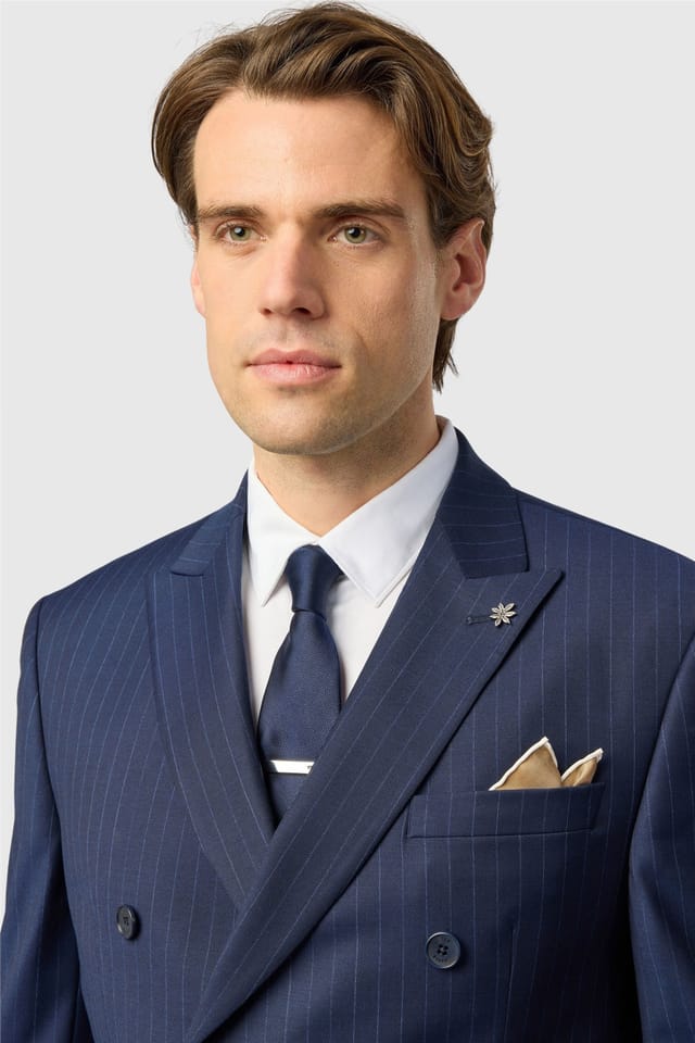 Ted Baker Ted Baker Men's Double Breasted Six Button Striped Slim Fit Suit Jacket in Navy - 3