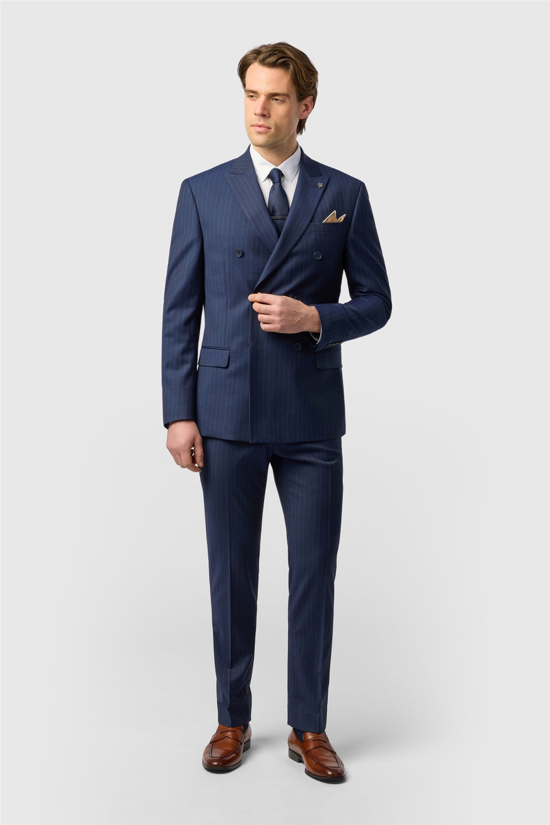 Ted Baker Ted Baker Men's Double Breasted Six Button Striped Slim Fit Suit Jacket in Navy - 4