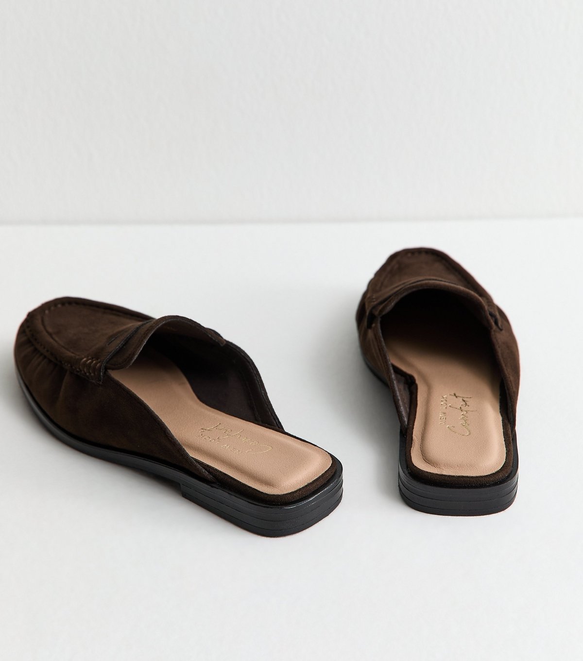 New Look Women's Mid Brown Faux Suede Open Back Mule Loafers Vegan New Look - 4