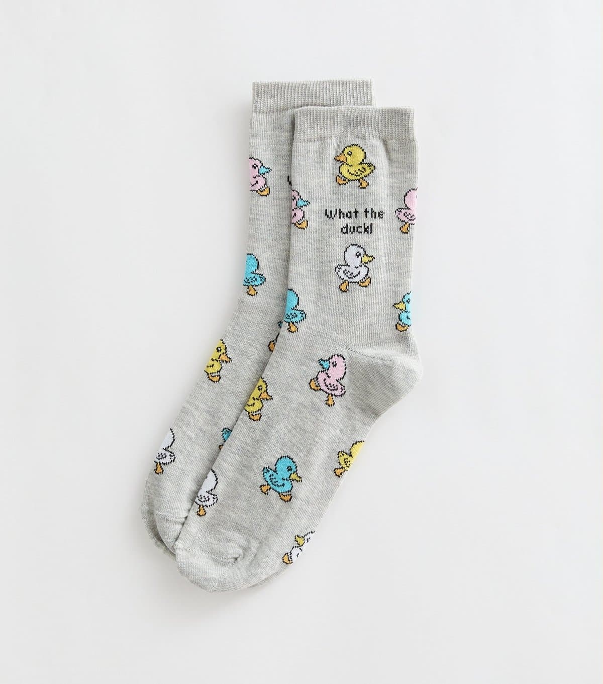 New Look Grey Cotton Rich What The Duck Slogan Ankle Socks New Look