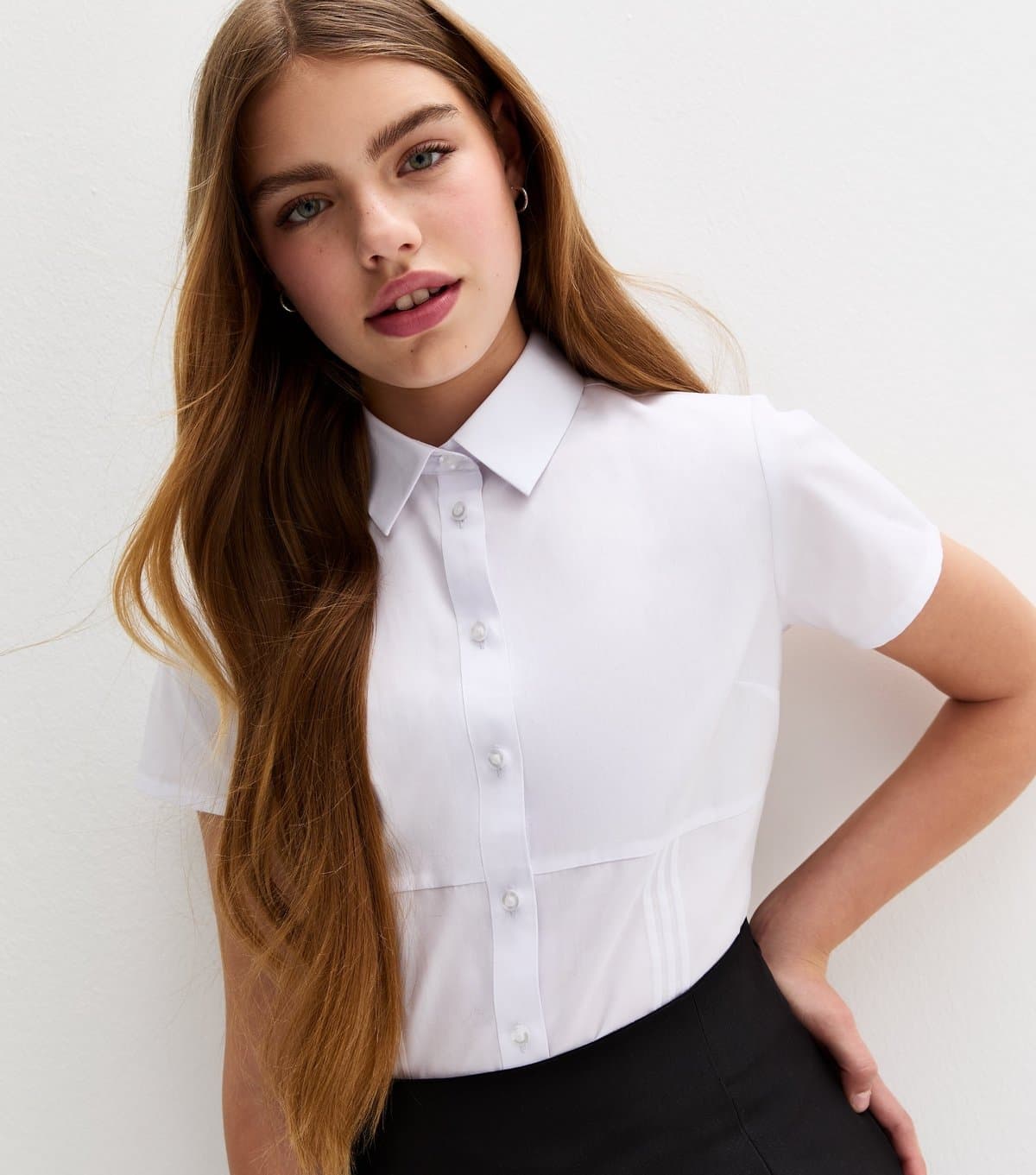 New Look New Look White Pintuck Shirt for Girls