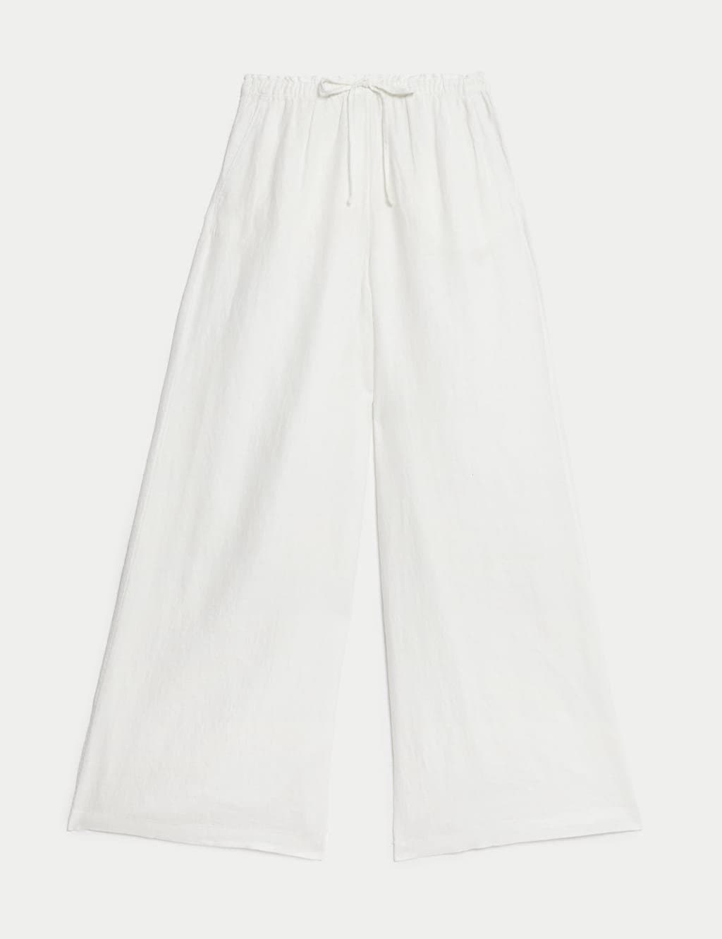 Marks & Spencer M&S Pure Linen Wide Leg Palazzo Trousers Ecru