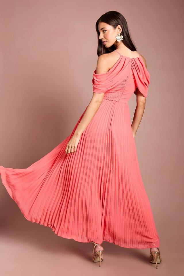 Coast Coast Women's Muse Corsage Halterneck Pleated Maxi Dress in Coral - 3