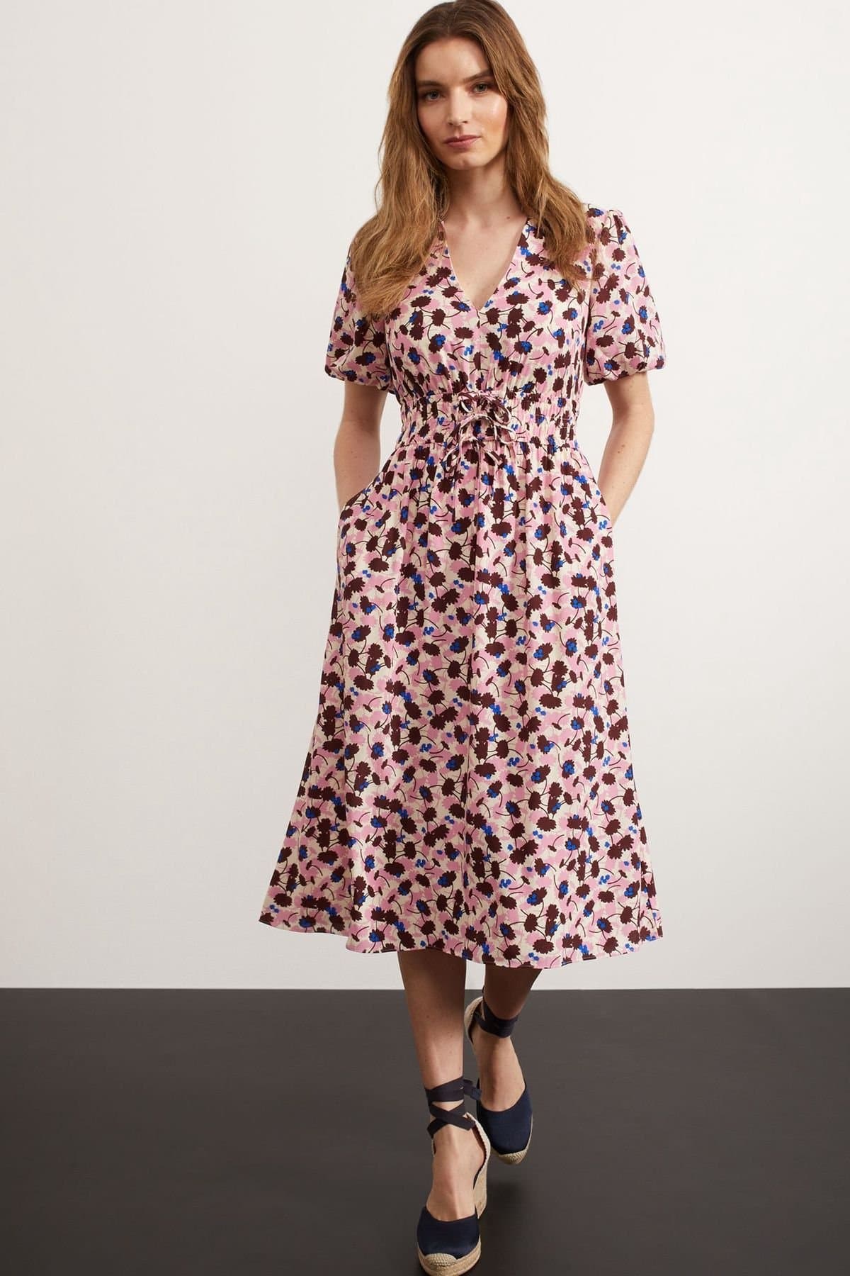 Hobbs London Hobbs London Women's Melbury Cinched Tie Waist Midi Dress in Pink