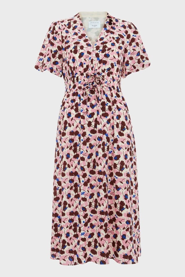 Hobbs London Hobbs London Women's Melbury Cinched Tie Waist Midi Dress in Pink - 2