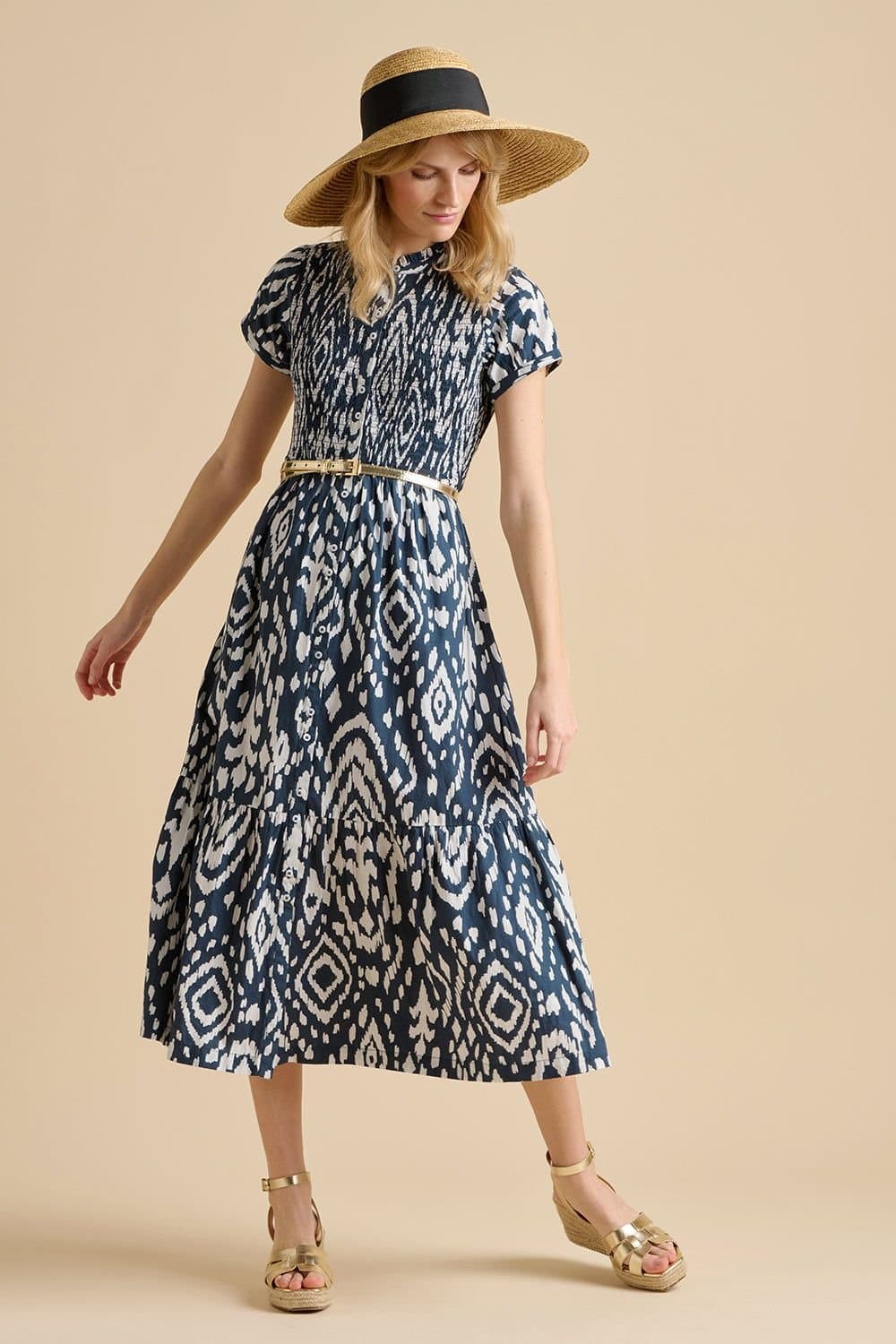 Brakeburn Brakeburn Women's Ikat Maxi Shirt Dress in Navy