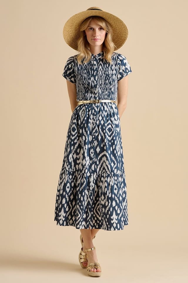 Brakeburn Brakeburn Women's Ikat Maxi Shirt Dress in Navy - 3