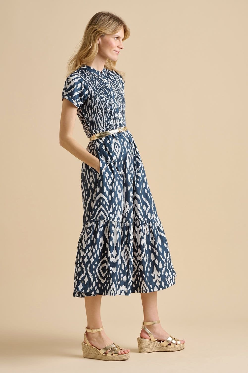 Brakeburn Brakeburn Women's Ikat Maxi Shirt Dress in Navy - 4